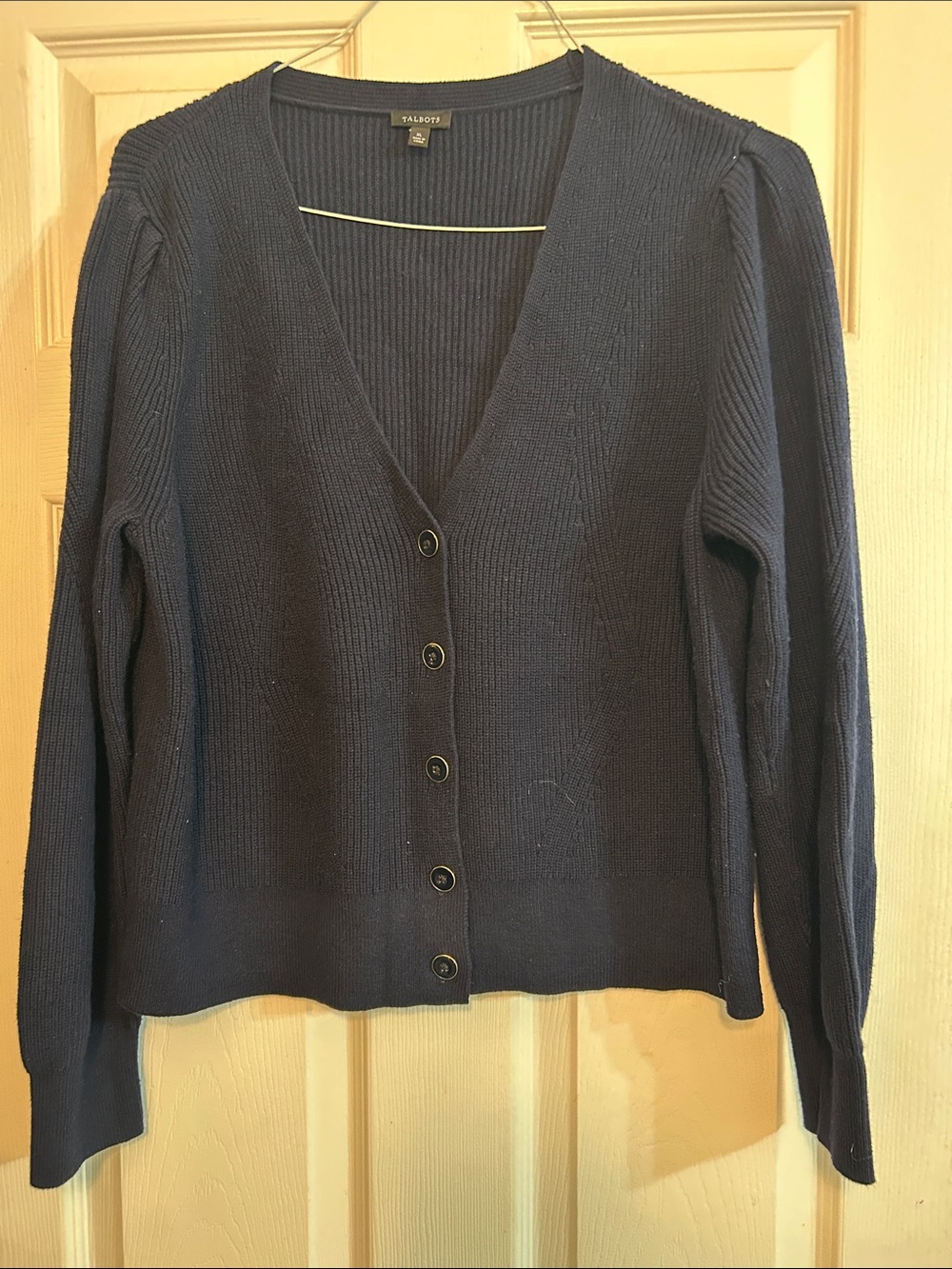 Talbots Navy Ribbed V-Neck Button Cardigan